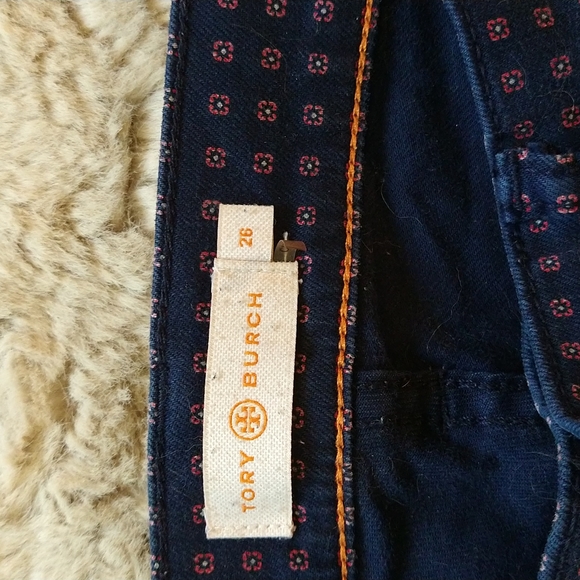 VGUC. Tory Burch pants size 26. 26"L. Navy and red print. - Picture 2 of 10